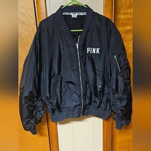 Victoria's Secret Black Bomber Jacket with Pink Accents